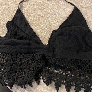 Forever 21 Black Crochet Woven Crop Floral Halter Top